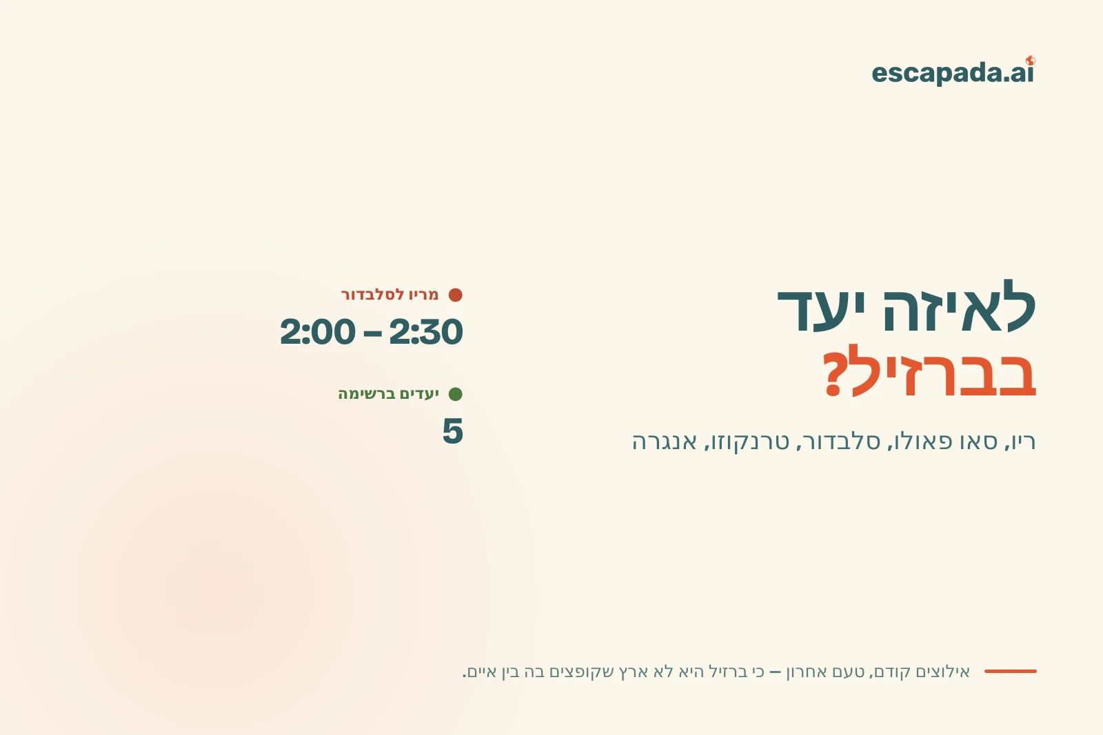 לאיזה יעד בברזיל כדאי לנסוע: כרטיס כותרת שמונה את ריו, סאו פאולו, סלבדור, טרנקוזו ואנגרה דוס ריס