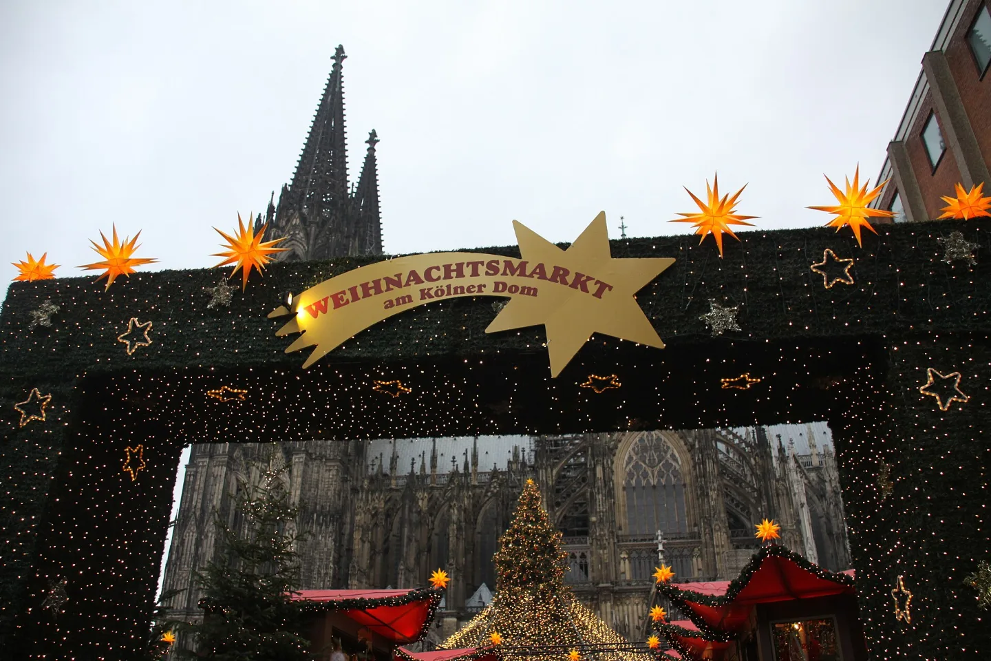 Entrance to the Christmas market beside Cologne Cathedral