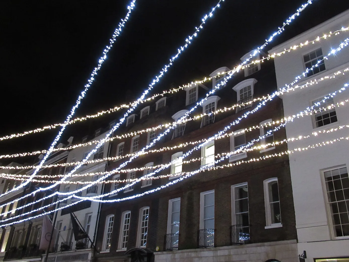 Christmas lights above South Molton Street in London’s West End at night