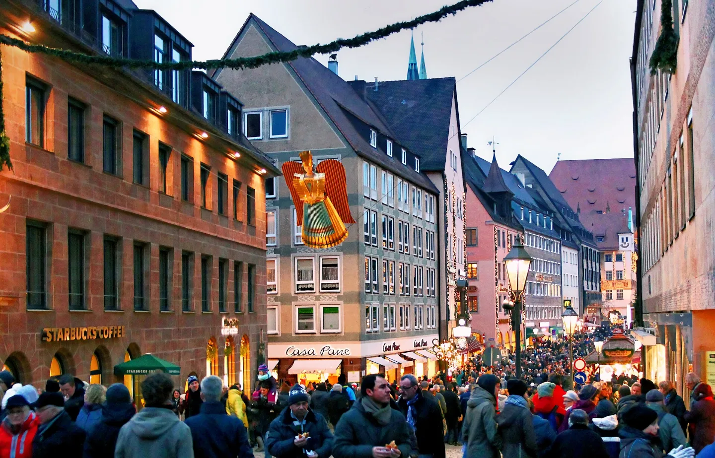 Nuremberg’s Fleischbrücke during the Christkindlesmarkt in the evening