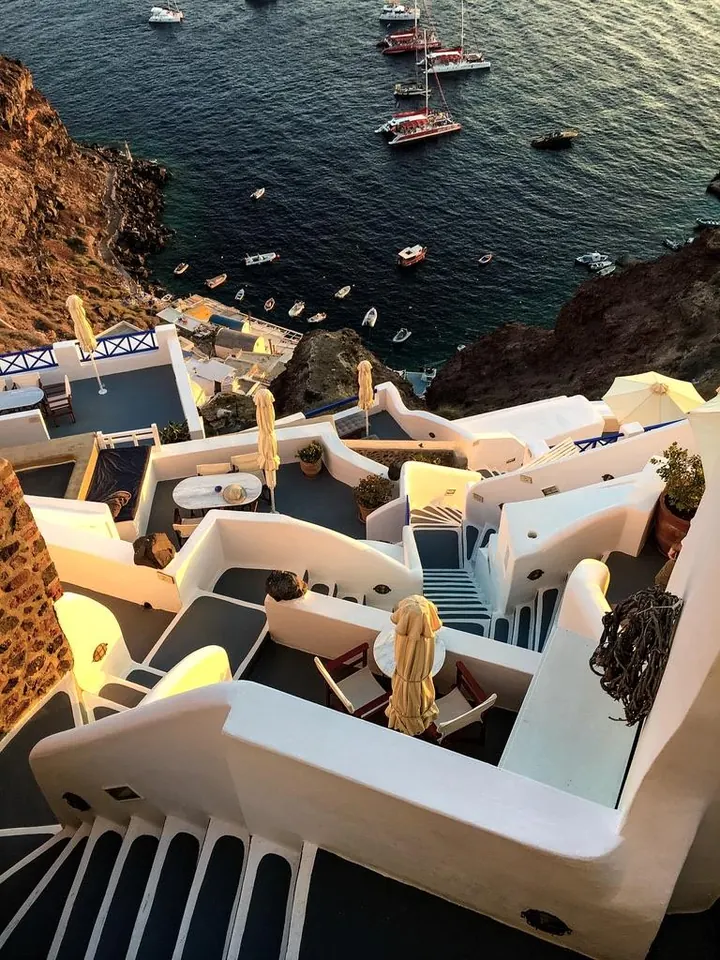 Whitewashed houses above the caldera at Oia, Santorini